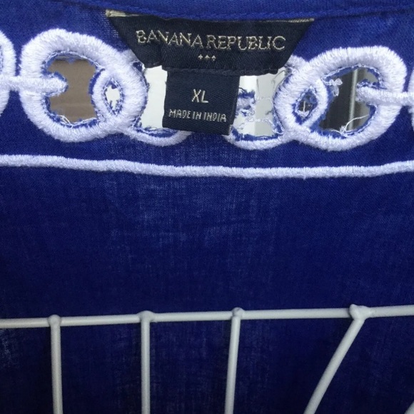 Banana Republic Deep Blue Empire Waist Drawstring & WHite Emdroidery Dress XL - Picture 7 of 15